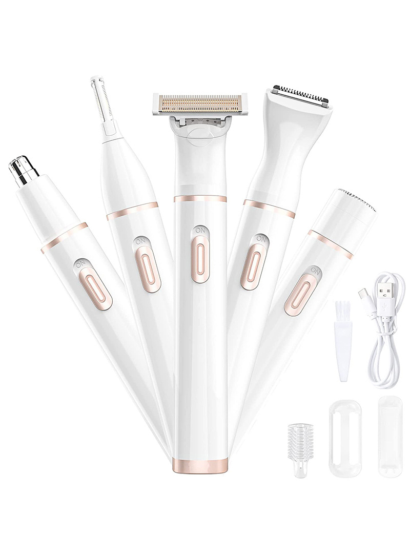 Facial Hair Removal for Women, 5 in 1 Electric Razor for Women, Painless Eyebrow Trimmer Bikini Trimmer Hair Remover Kit for Face, Eyebrow, Nose, Arms, Legs and Pubic Hair USB Rechargeable & Portable