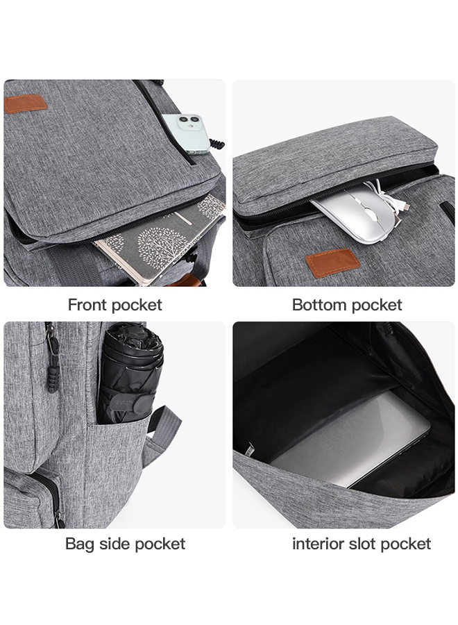3-Piece Classic Commute Oxford Waterproof Large Capacity Men's Backpack for Working Travel Laptop Bag with Handle Schoolbag Cross-body One Shoulder Bag and Pencil Case Grey