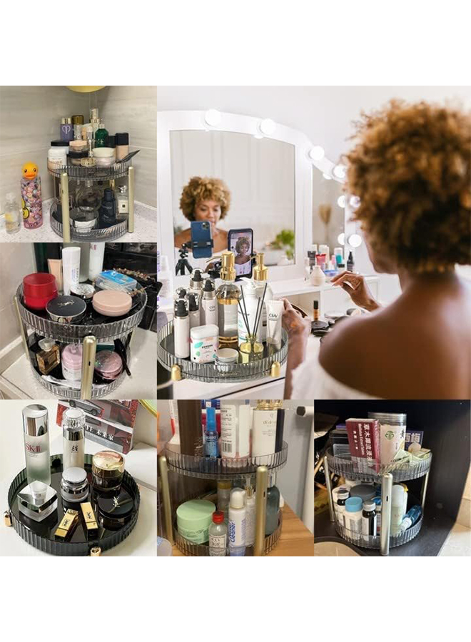 Rotating Makeup Organizer for Vanity, Bathroom Organizer Countertop Carousel Spinning Holder - High-Capacity Perfume Organizer, Skincare Organizers Cosmetics Storage Rack- 2Tier