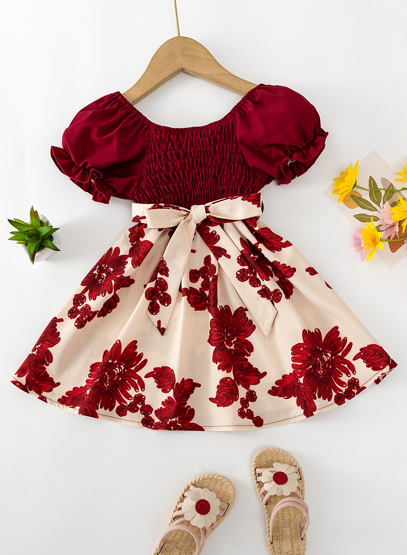 New European And American Style Children's Skirts, Cute And Fashionable, Floral Lantern Sleeves, Children's Dresses, Trendy