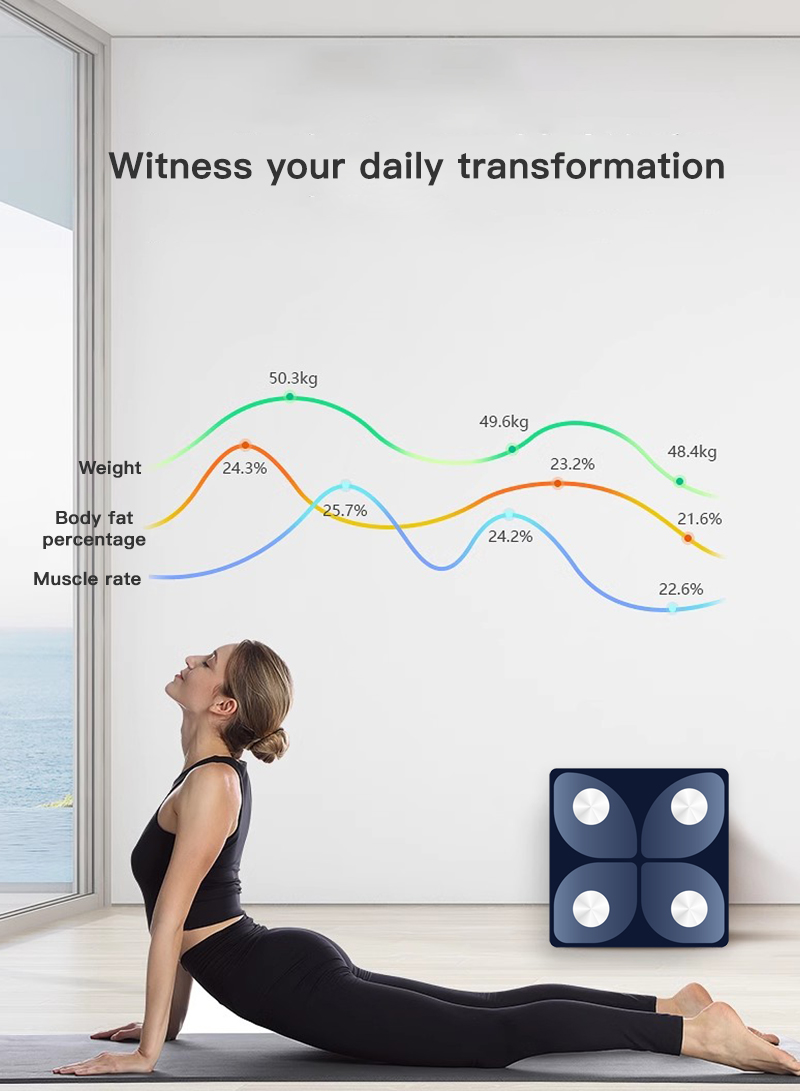 Smart Scale for Body Weight, Digital Bathroom Scale BMI Weighing Bluetooth Body Fat Scale, Body Composition Monitor Health Analyzer with Smartphone App