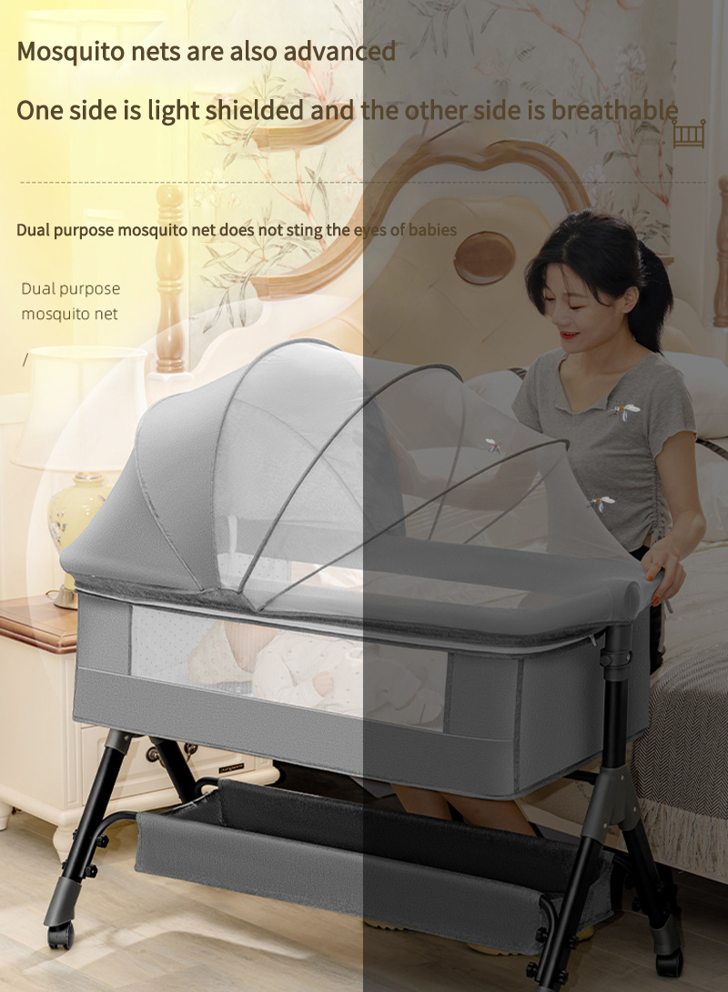Multi Mode Adjustable Height Folding Easy to Install Crib with Shading Mosquito Net