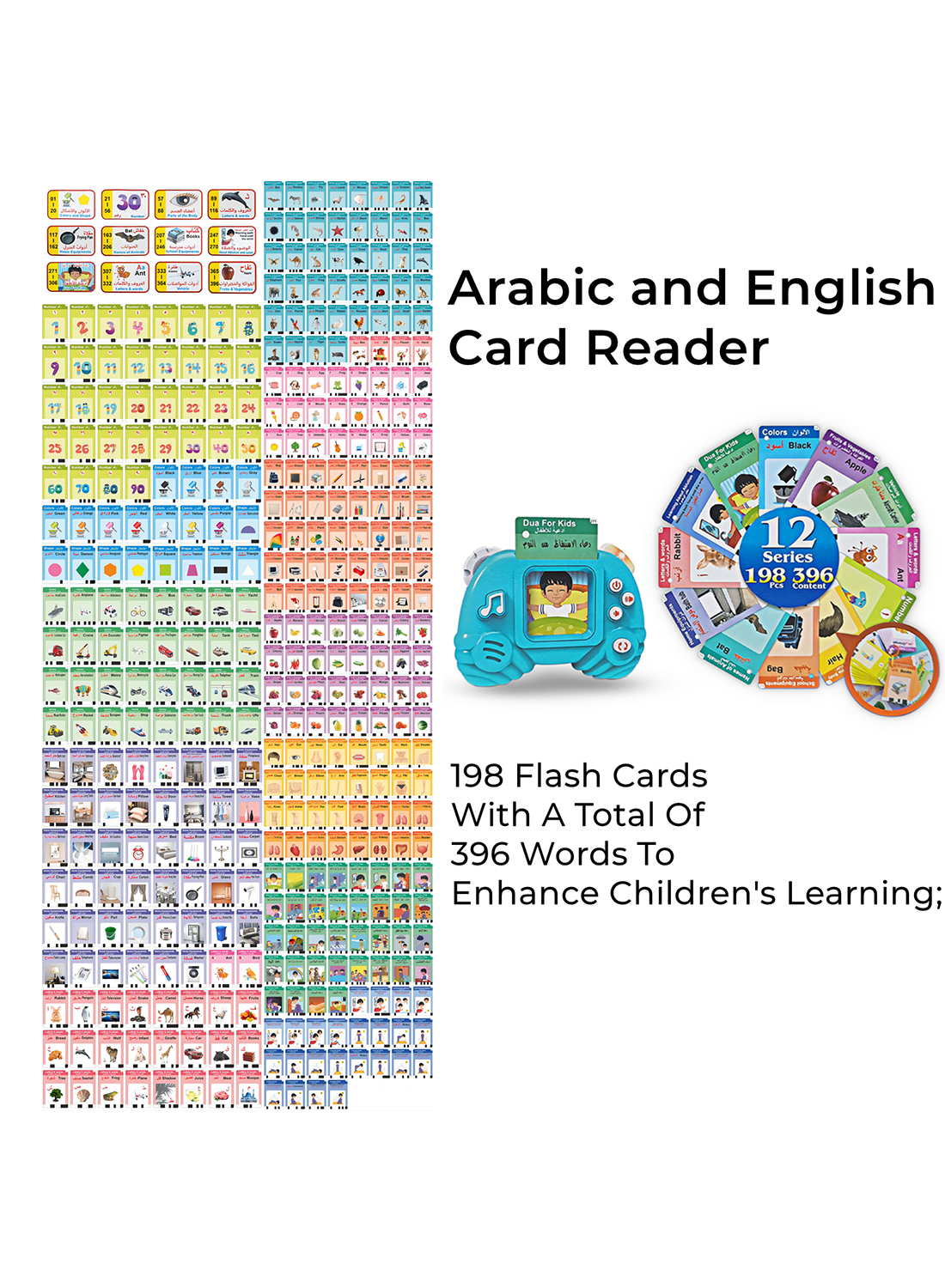 Arabic Alphabet Talking Flash Cards for Kids, Learning Arabic Letters, 396 Basic Sight Words, Arabic Learning Toys Learning Machine Early Education Machine for Toddlers