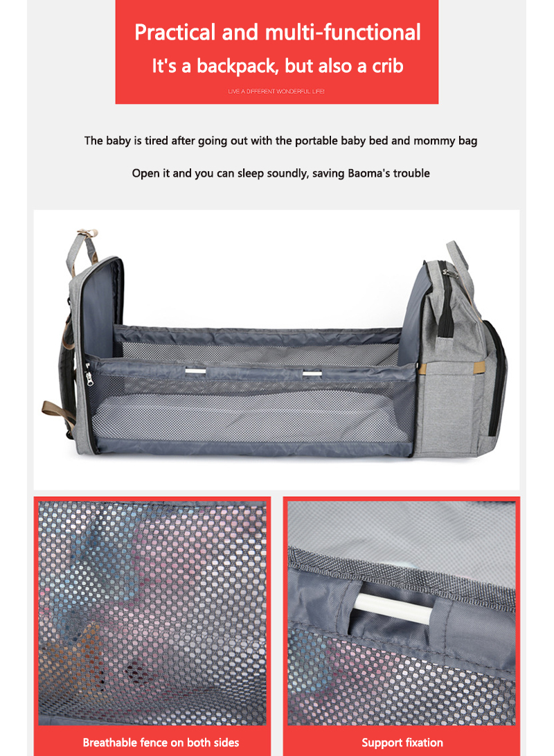 Multi Functional Large Capacity Folding Baby Bag Portable Mommy Backpack