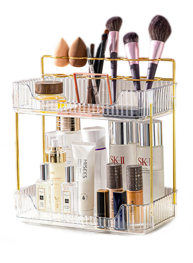 2 Tier Bathroom Counter Organizer, Skin Care Vanity Countertop Organizer, Makeup Brush Holder Organizer, Perfume Trays for Dresser and Toothbrush Holders for Bathrooms