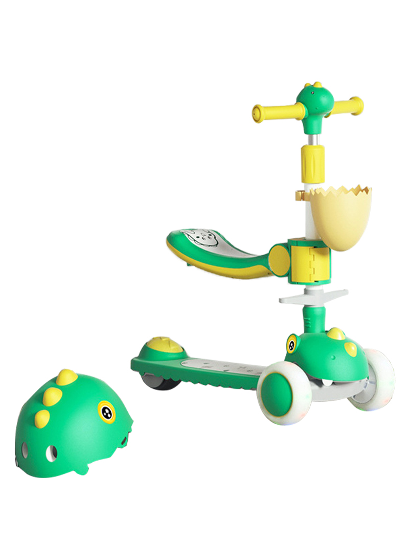 5-in-1 Dinosaur Balance Bike and Scooter for Kids with Adjustable Handlebars, Shock-Absorbing Seat, and Foldable Design - Perfect for Different Development Stages