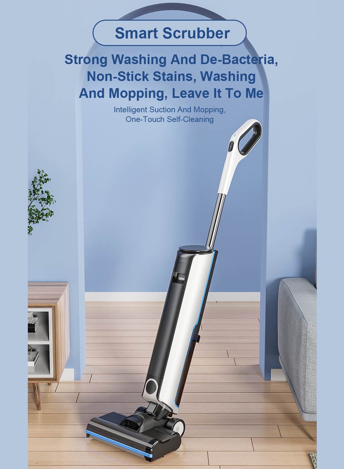 Intelligent Wireless Household Scrubber Suction Mopping Washing Wet and Dry All-in-One Machine Hand-Push Automatic Vacuum Cleaner Sweeper