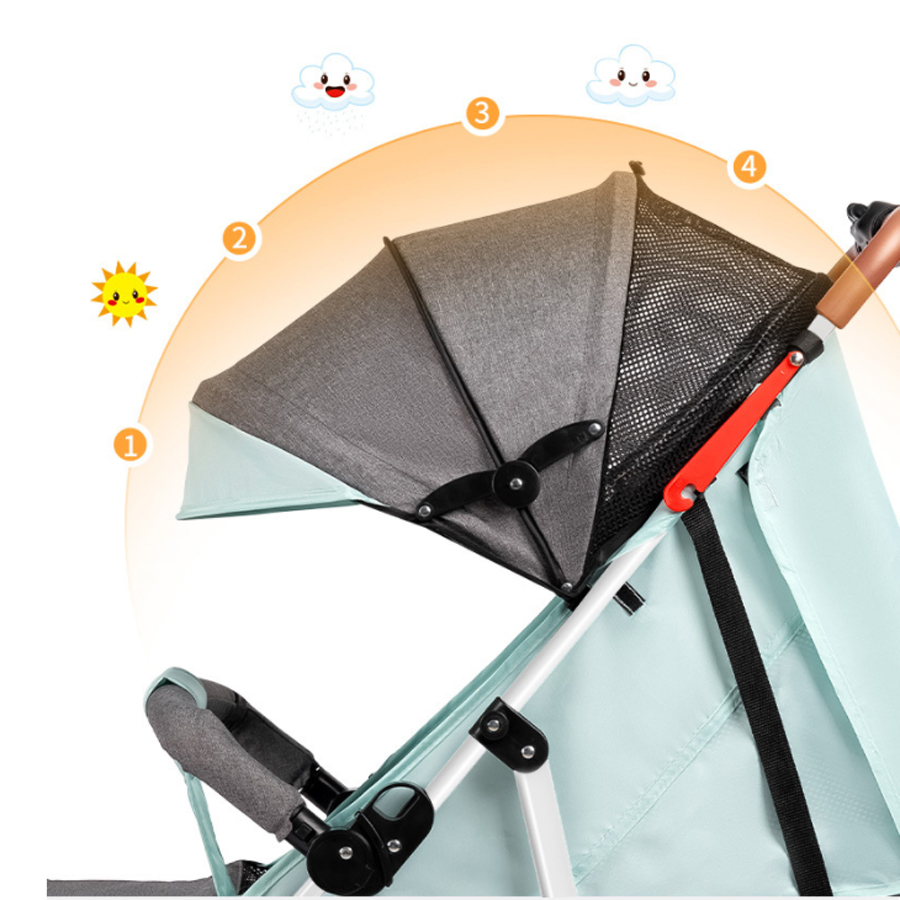 Multifunctional portable folding baby stroller, four wheeled stroller for sitting and lying baby, one button retraction