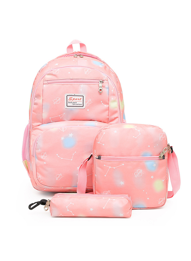 3Pcs Star Printed Graphic Cute Functional Backpack Set Schoolbag and Shoulder Cross-body Bag and Pencil Case for Kids/Girls Pink