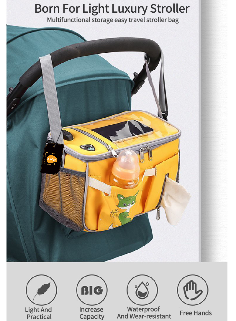 Baby Waterproof Bag Multifunctional Stroller Bag for Mom with USB Interface Portable Travel diaper Bag Organizer