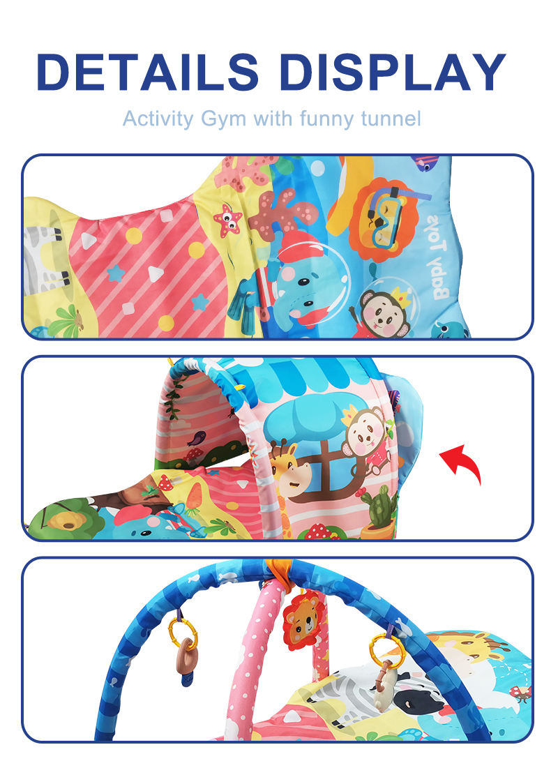 4-in-1 Baby Play Gym Mat, Baby Activity Gym with 3 Detachable Toys for Newborn Stage-Based Sensory and Motor Skill Development