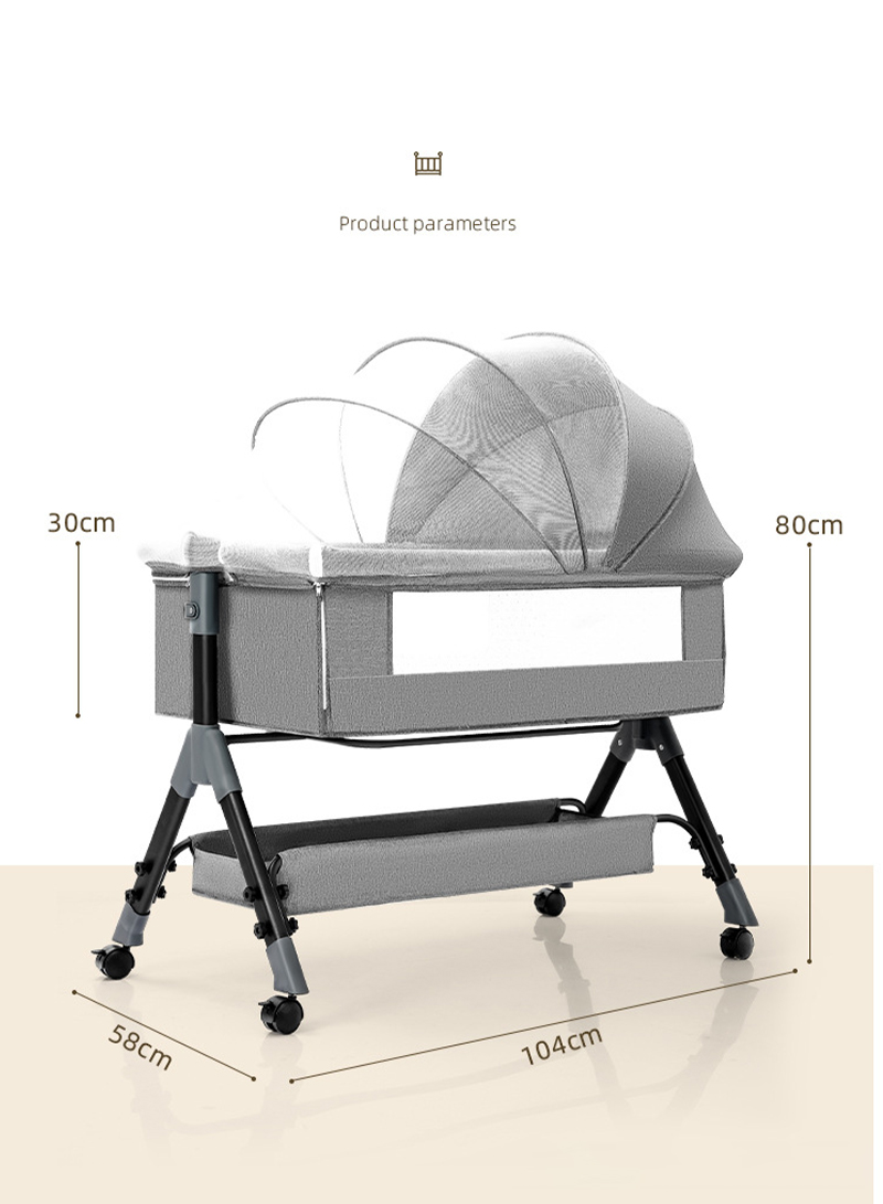 Multi Mode Adjustable Height Folding Easy to Install Crib with Shading Mosquito Net