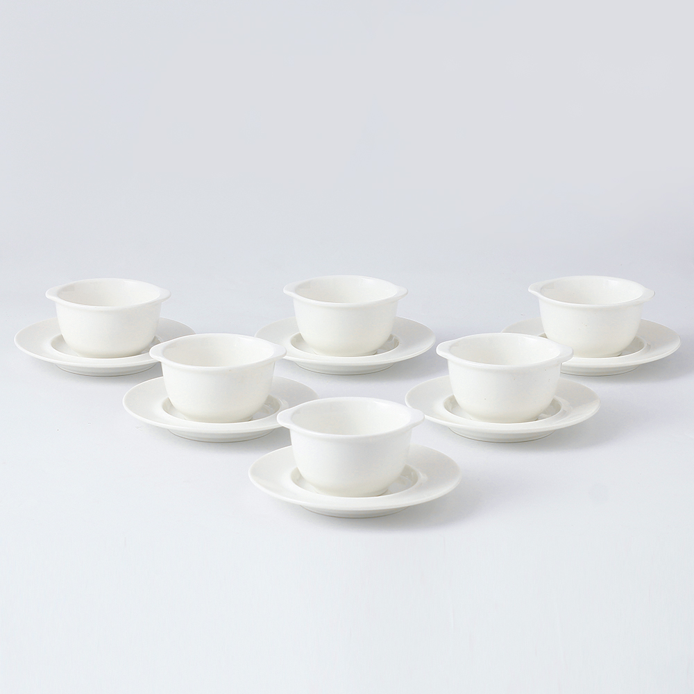 6 Piece Set Of White Double Ear Ceramic Cups And Dishes