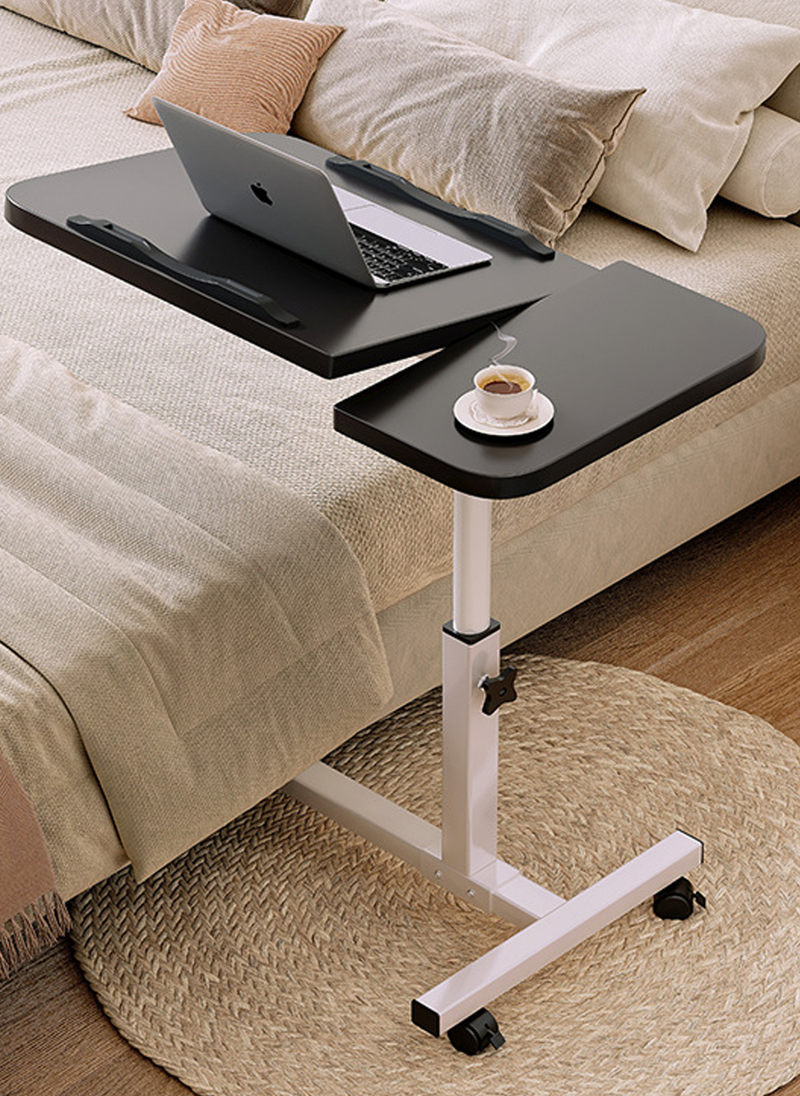 Multifunctional Home Bedroom Bedside Movable Writing Desk, Foldable and Liftable Side Table with Double Card Slots
