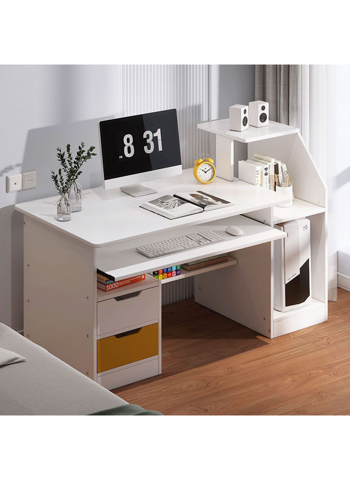Modern Home Office Desk Study Desk with Drawers for Storage 98*40*92cm