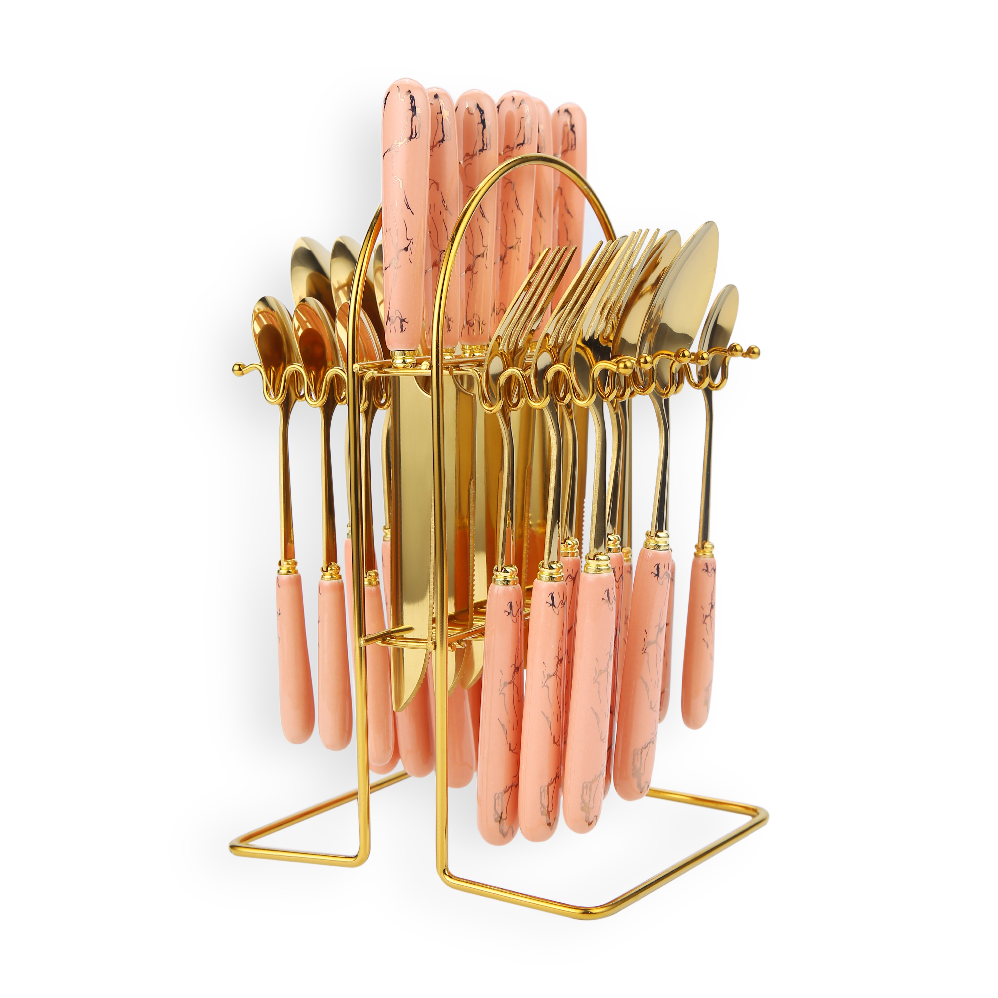 24-Piece Stainless Steel Cutlery Set With Stand Gold/Pink