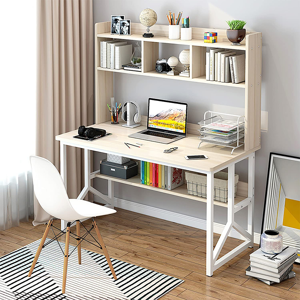 Sharpdo Home Office Desk With Open-Storaged Space & Bookshelf, Computer Desk With Space-Saving Design For Study Room 120*60* 141.5 cm