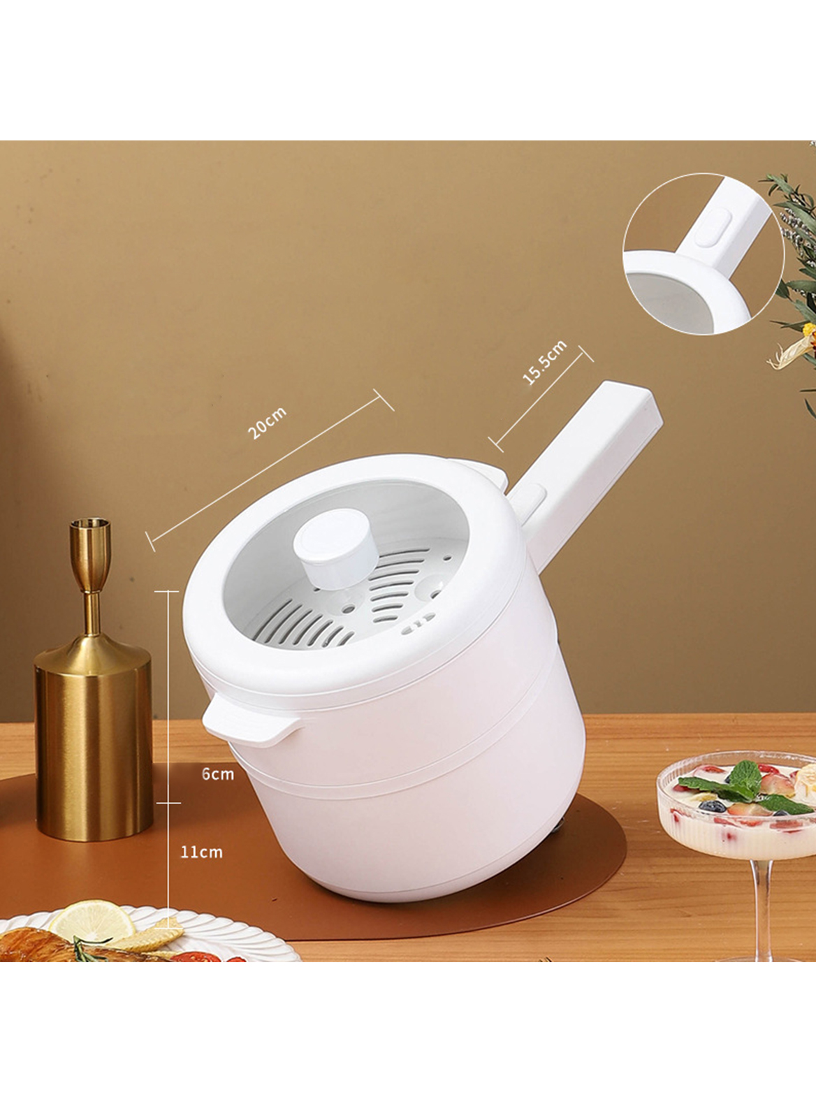Multifunctional Household Small Power Double Layer Electric Cooking Pot 20CM