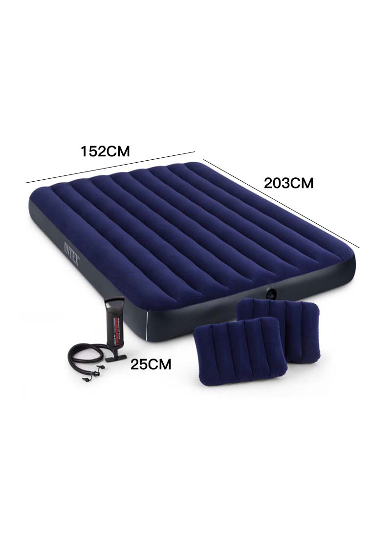 Flocked Double Air Bed Set with 2 Pillows and 1 Inflator 152*203*25CM