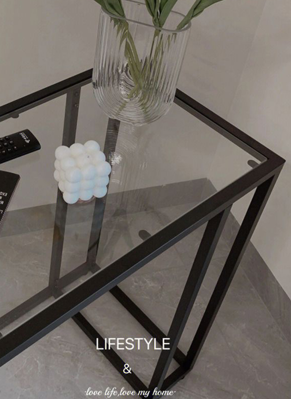Ins Style Small Apartment Transparent Tempered Glass Coffee Table, Sofa Metal Side Table 35*55*65cm