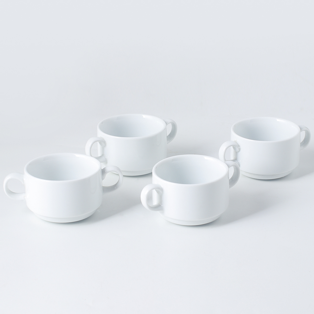 4 Piece Set Of White Double Ear Ceramic Cup 280ML