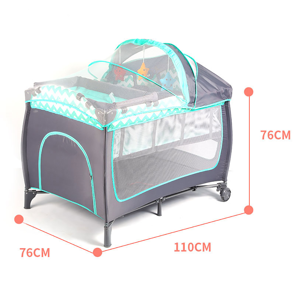 Baby Folding Bed (with Storage Bag, Wheels, Mosquito Net, Mattress, Arch Toy, Changing Table)