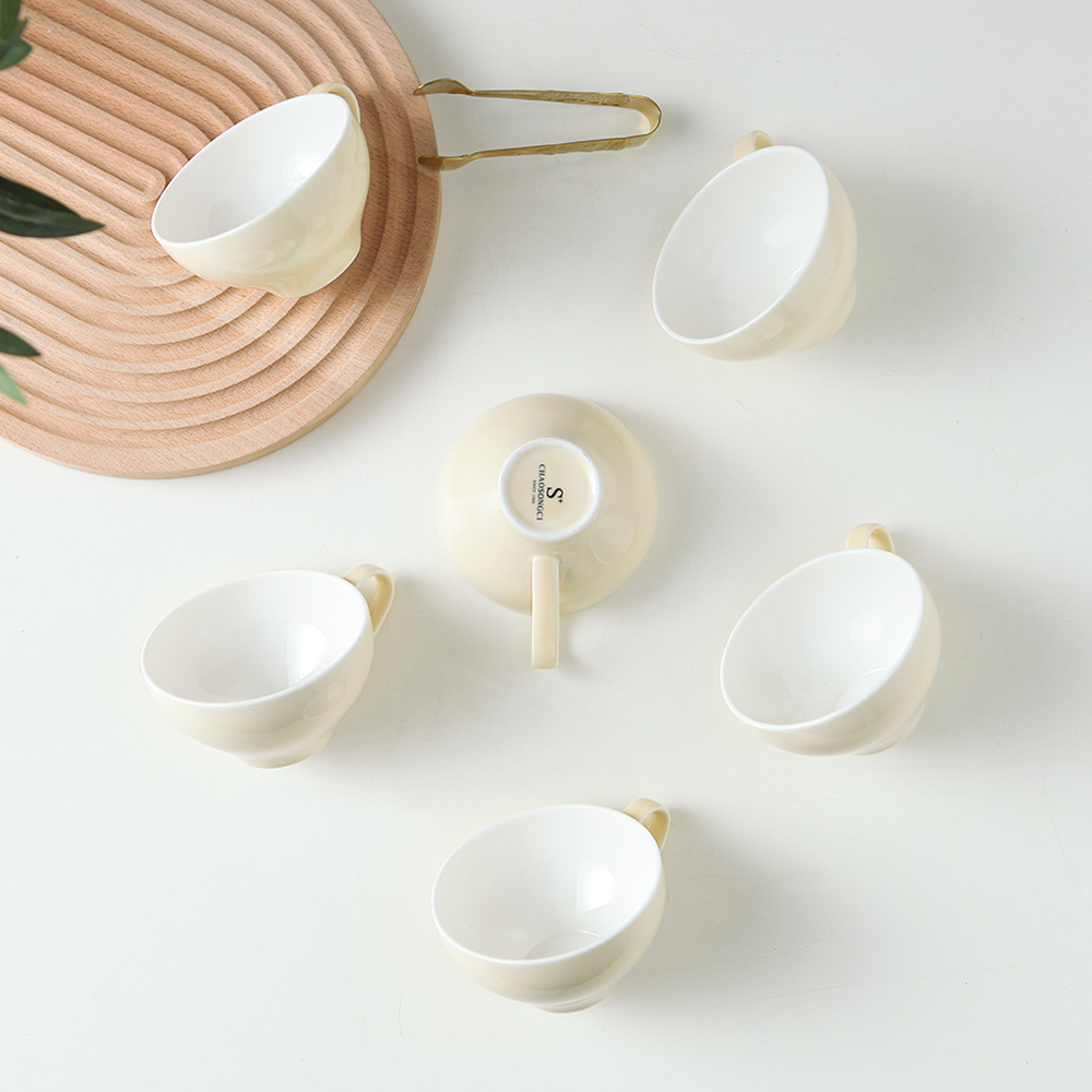 6 PCS Beige bowl shaped ceramic coffee cups 180ml