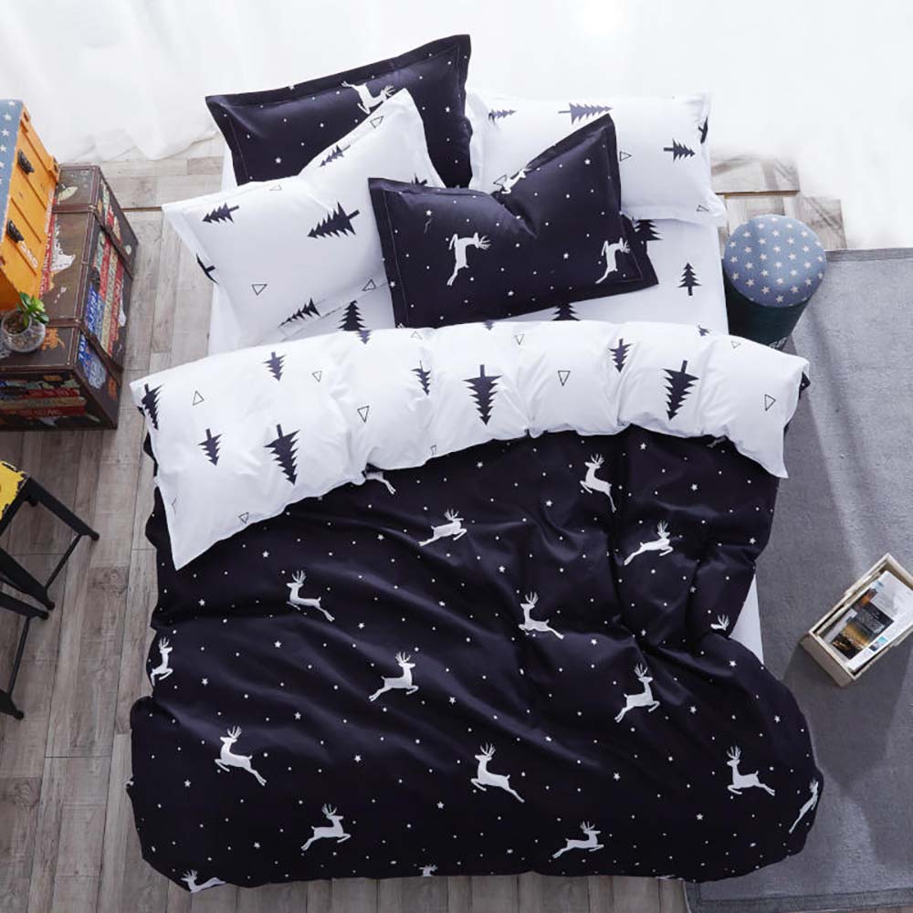 4 Pieces Bed Sheet Set Luxury Cotton Microfiber Soft Quilt Set with 1 Comforter/Quilt Cover, 1 Flat Sheet and 2 Pillowcases Single 2.2m(220*240cm) Bed