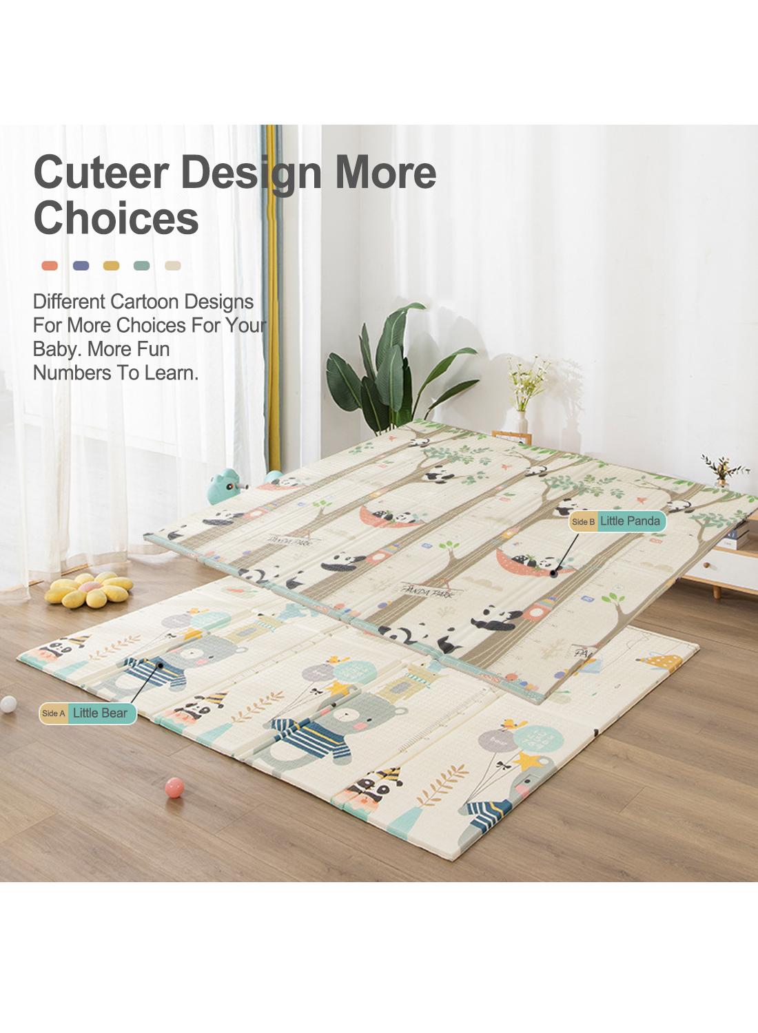 Double-Sided Cartoon Folding Crawling Mat Living Room Home Thickening Moisture Barrier Floor Mat Baby Crawling Mat