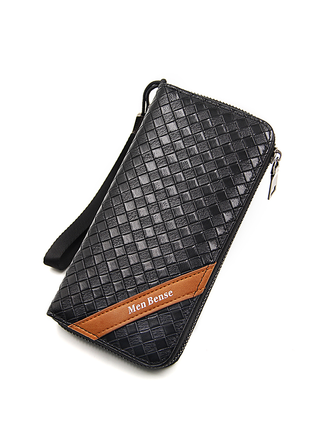 Classic Braid PU Leather Large Capacity Men Long Wallet Zipper Card Holder Phone Bag for Shopping Business Money Bag 20*10.5*2.5cm