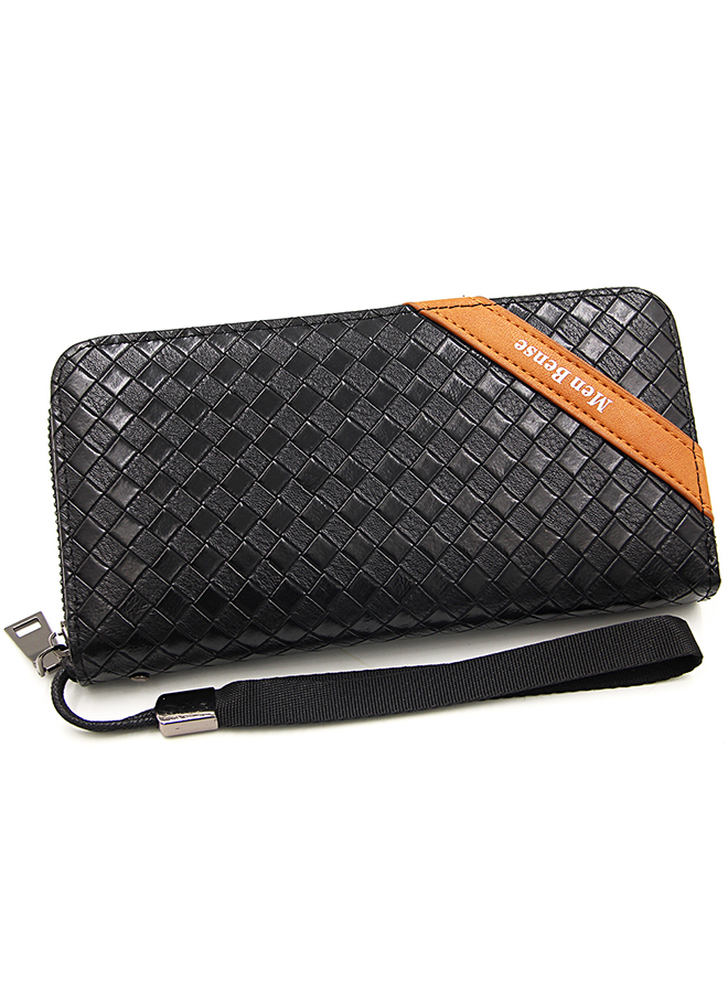 Classic Braid PU Leather Large Capacity Men Long Wallet Zipper Card Holder Phone Bag for Shopping Business Money Bag 20*10.5*2.5cm