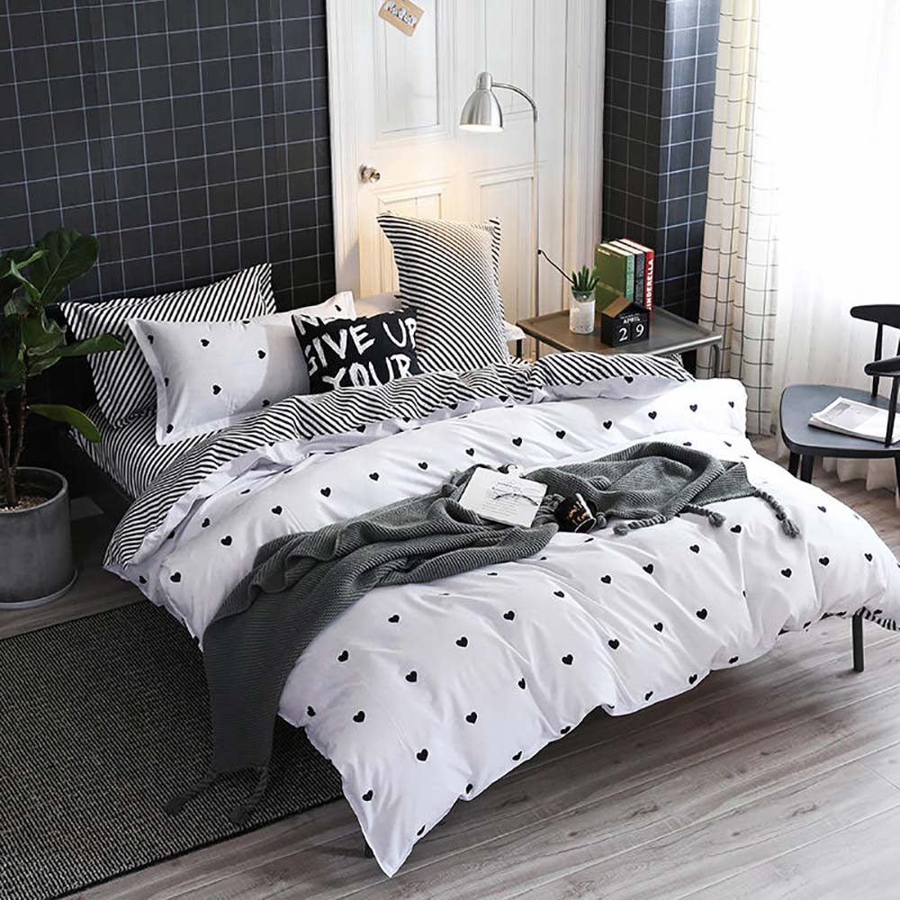 4 Pieces Bed Sheet Set Luxury Cotton Microfiber Soft Quilt Set with 1 Comforter/Quilt Cover, 1 Flat Sheet and 2 Pillowcases Single 2.2m(220*240cm) Bed
