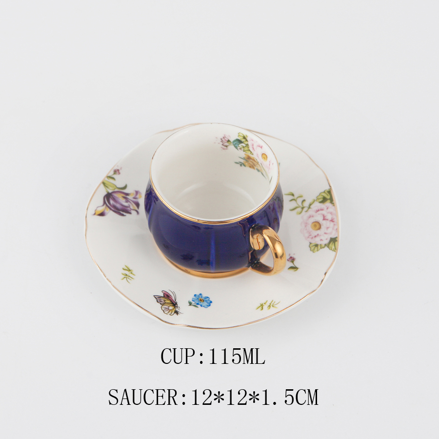 115ml Gold Handle Small Five Leaf Ceramic Cup And Saucer