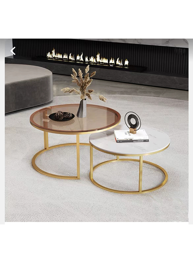 Nordic Luxury Style Two-piece Tea Table Table With Drawer 70*70*45&amp;50*50*40cm