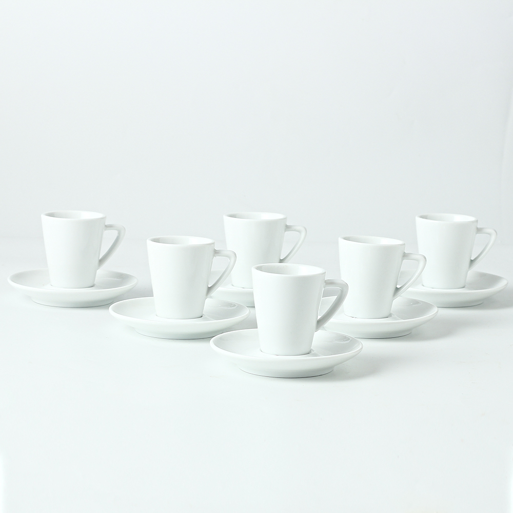 6-Piece Set Of White Ceramic Cups And Dishes