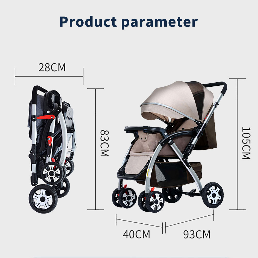 Baby Stroller Can Sit And Lie Down Foldable With Large Storage Bag