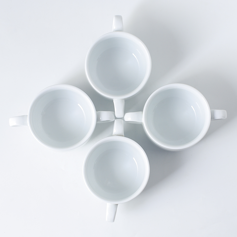 4 Piece Set Of White Double Ear Ceramic Cup 280ML