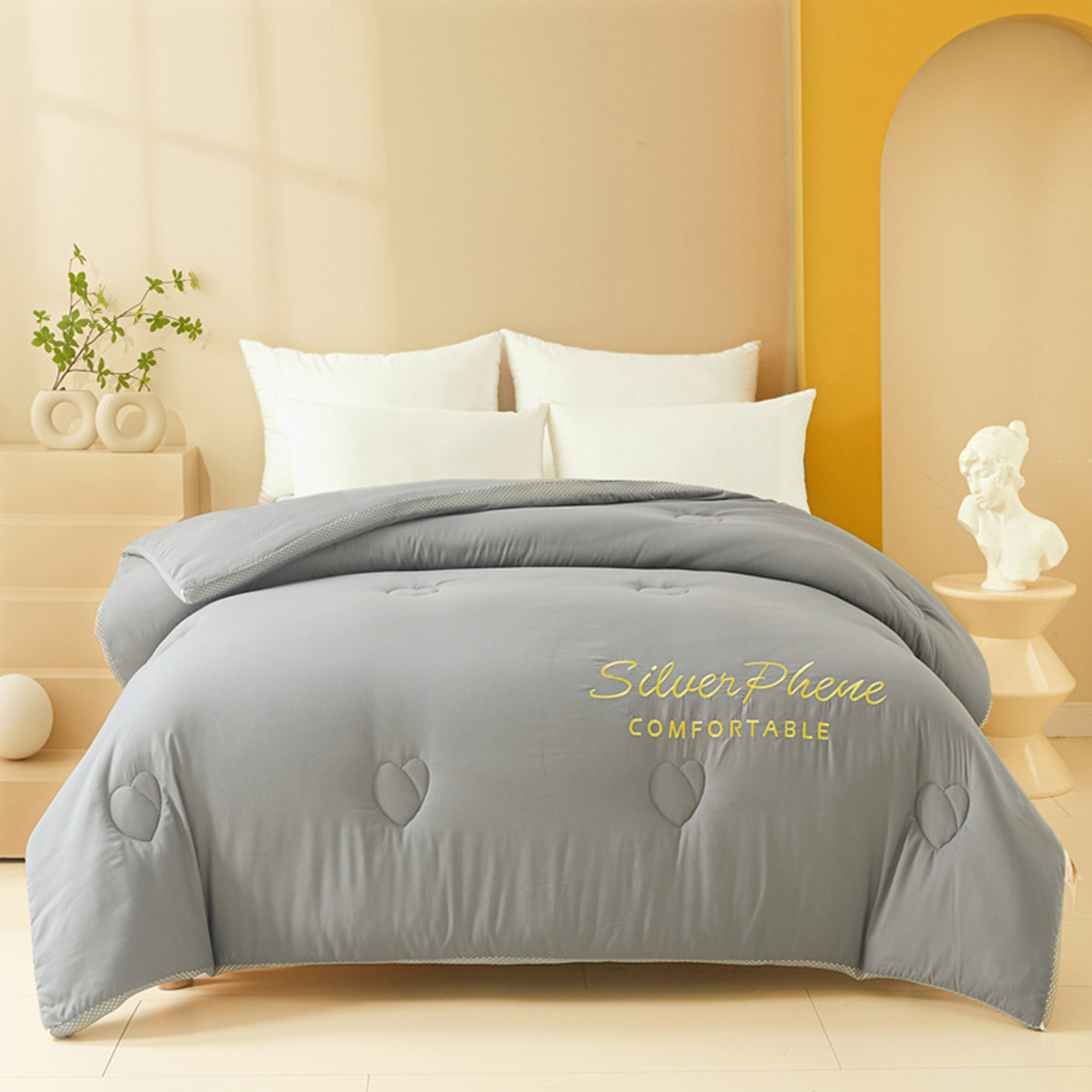Four-Level General-Purpose Quilt with Quilt Cover is Suitable for 2m Beds (200*230CM),Grey