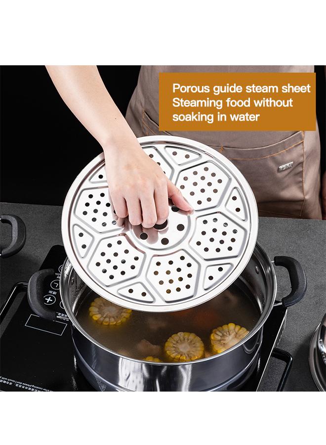 Stainless Steel Steamer Thickened Double Layer Single Bottom 28cm