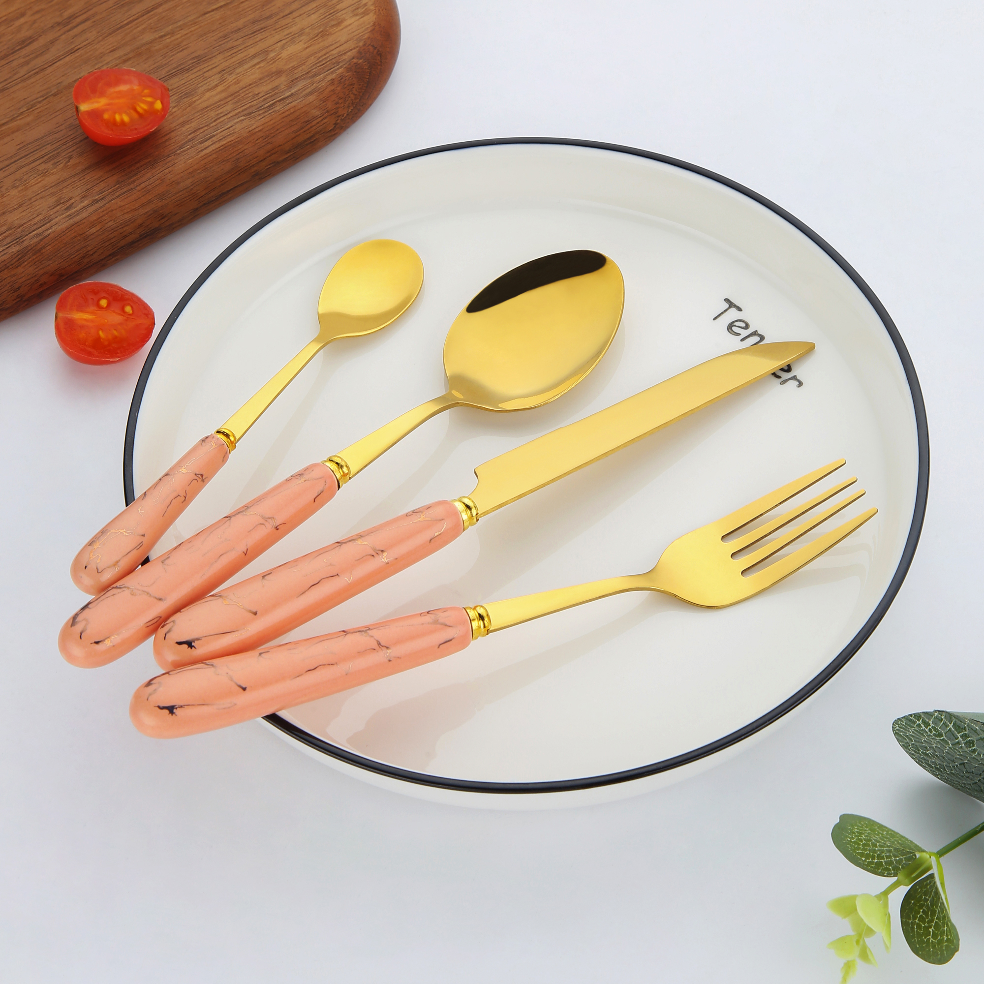 24-Piece Stainless Steel Cutlery Set With Stand Gold/Pink
