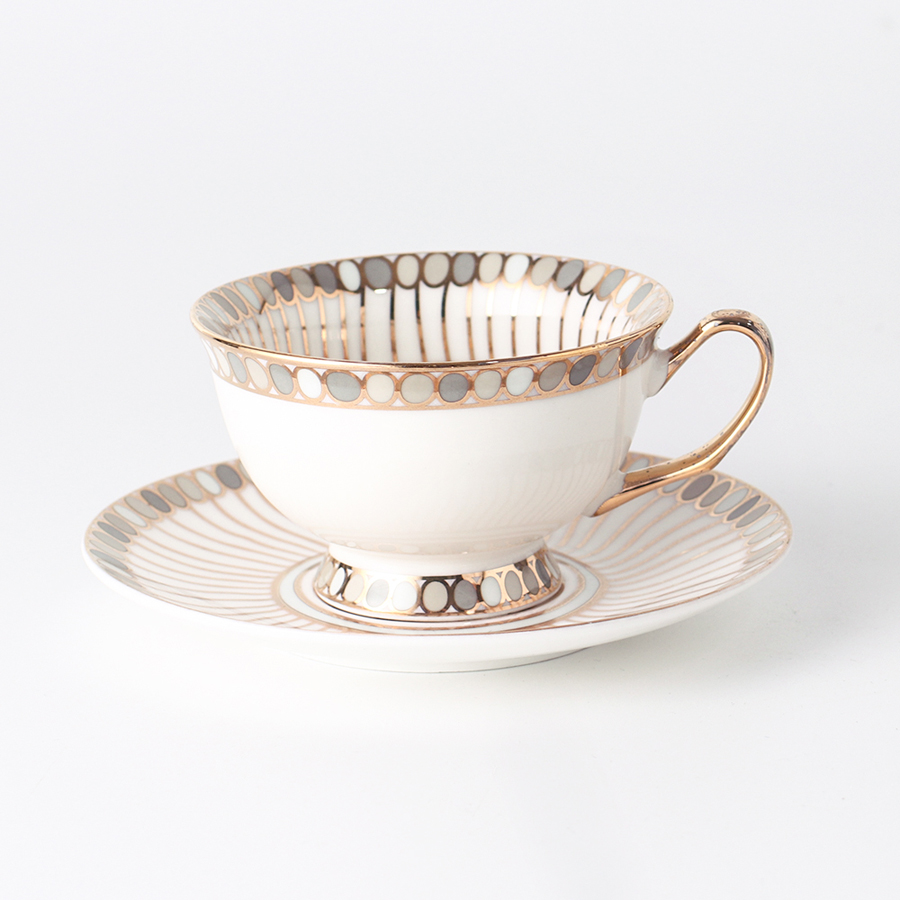 Balloon Gold Thread Coffee Cup And Coffee Dish (Gold Handle) 220 mL (5 Colors To Choose From)