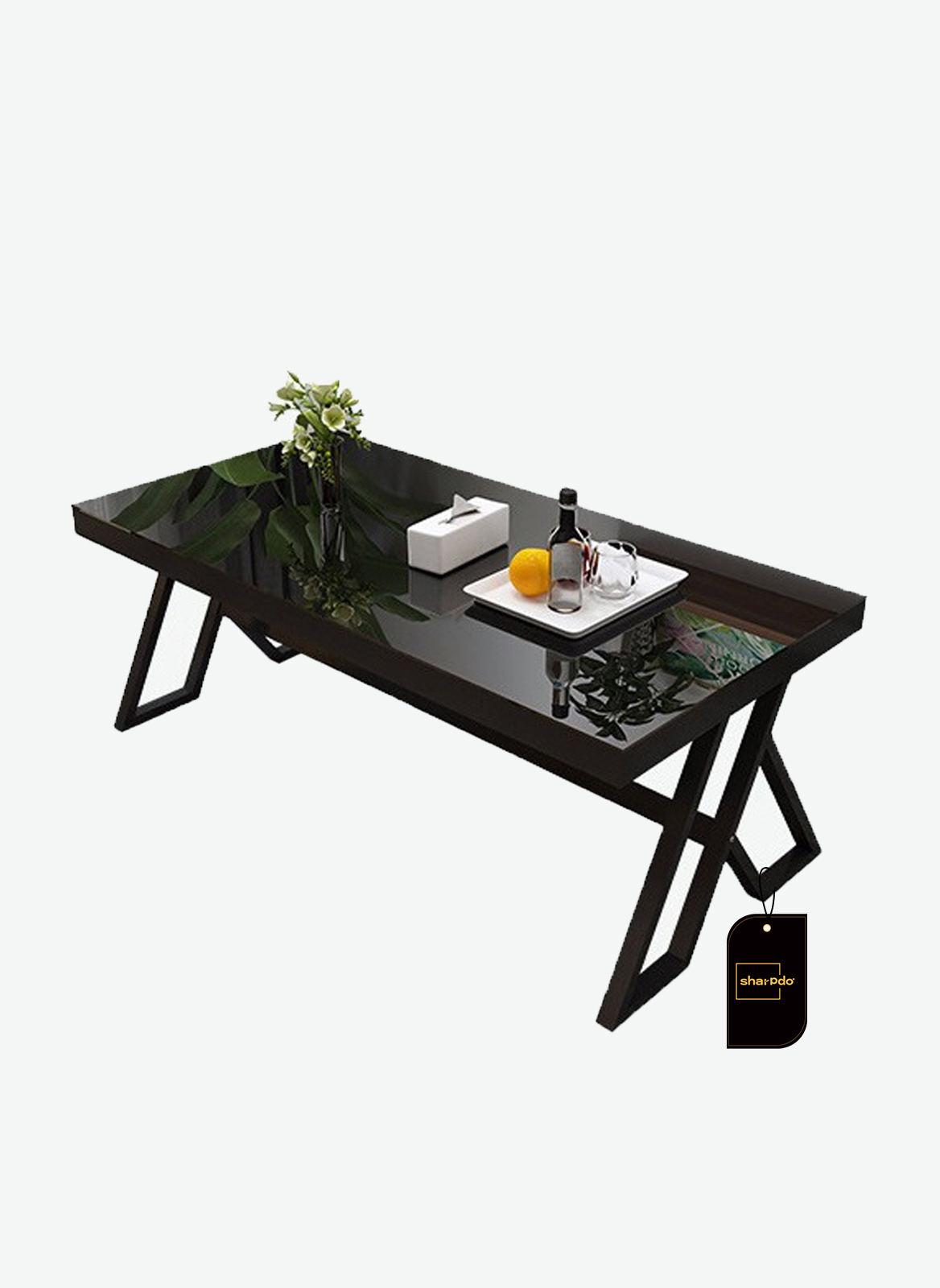 Simple Tempered Glass Coffee Table Black Tea Table 60*120*46CM