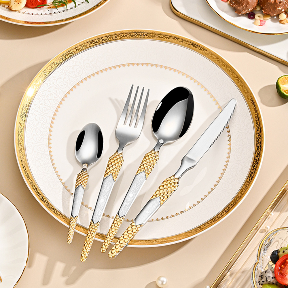 SUNHOME 24-Piece Stainless Steel Cutlery Set Gold