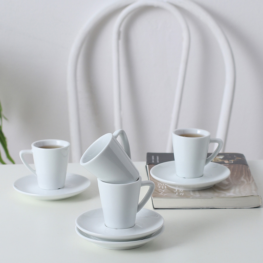 6-Piece Set Of White Ceramic Cups And Dishes