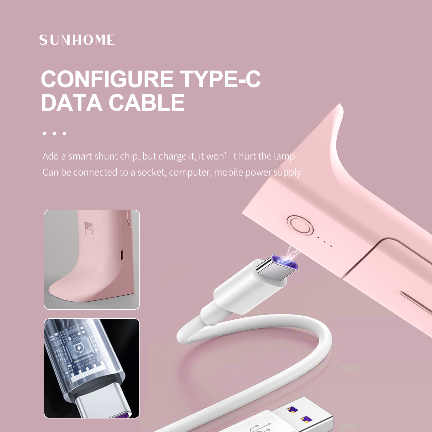 SUNHOME Rechargeable LED Desk Lamp Pink