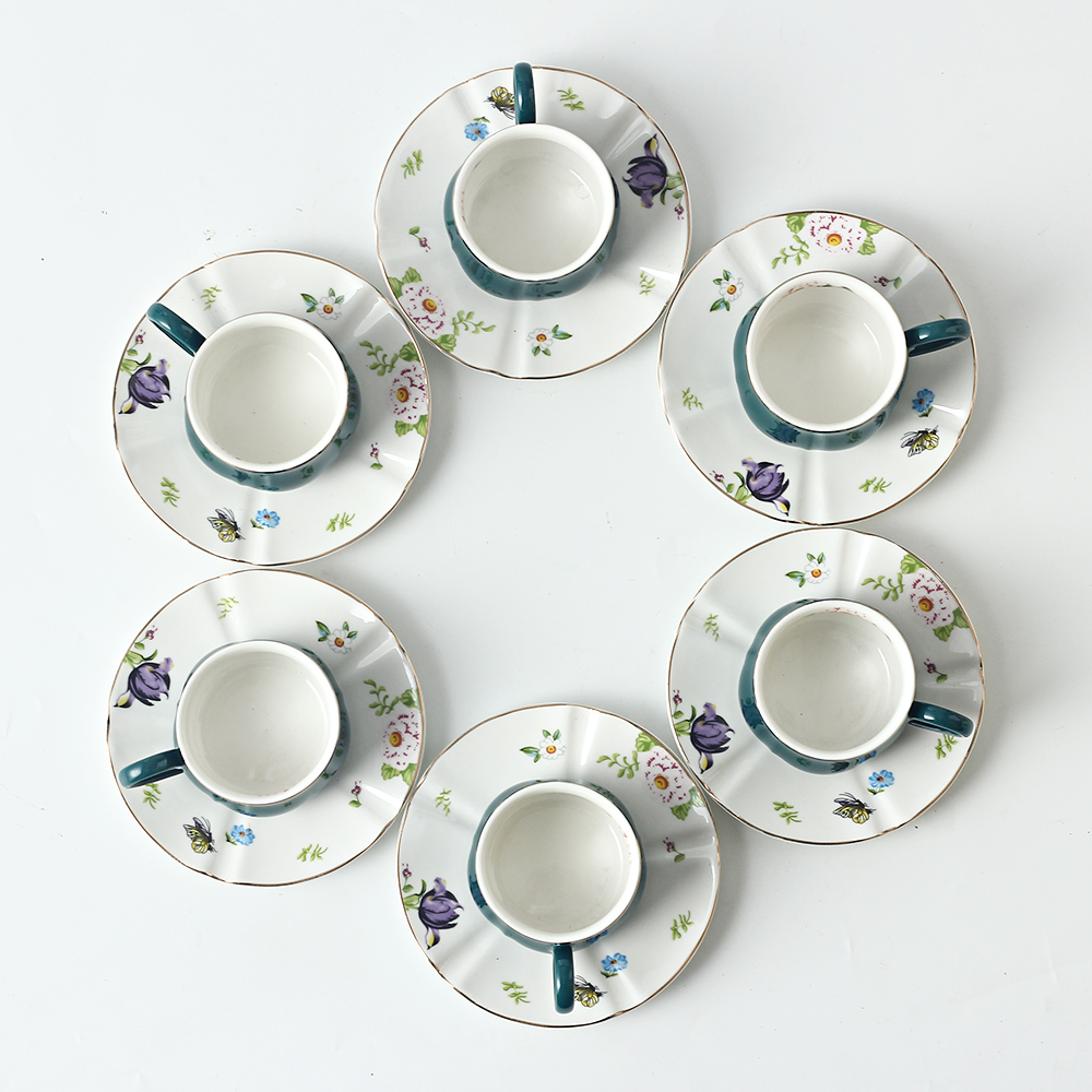 A 6-piece Set Of 115ml Small Five Leaf Ceramic Cup And Saucer
