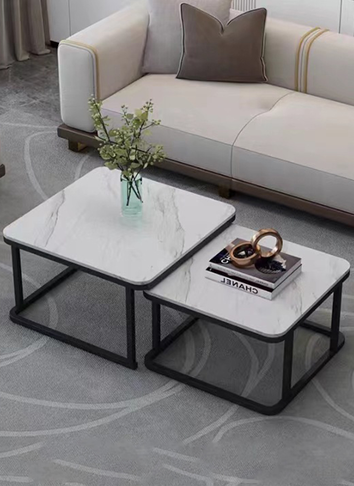 Modern Slate Tempered Glass Simple Coffee Table Combination