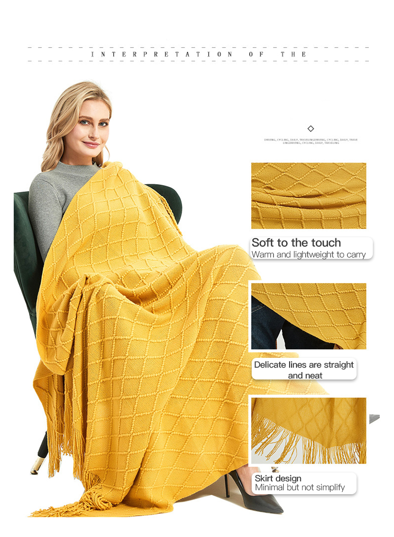 Office Air Conditioning Sofa Four Seasons Solid Color Tassel Shawl Knitted Blanket 127*172cm