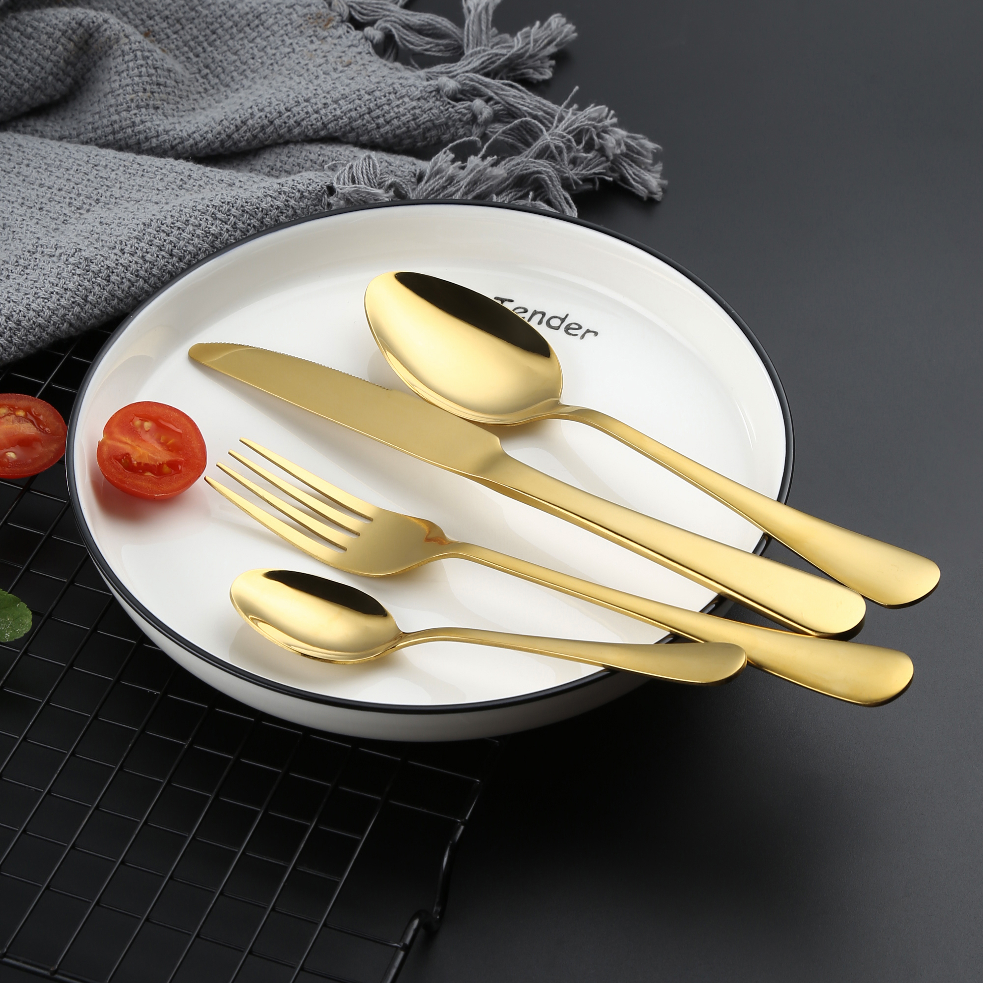 24-Piece Stainless Steel Cutlery Set With Stand Gold
