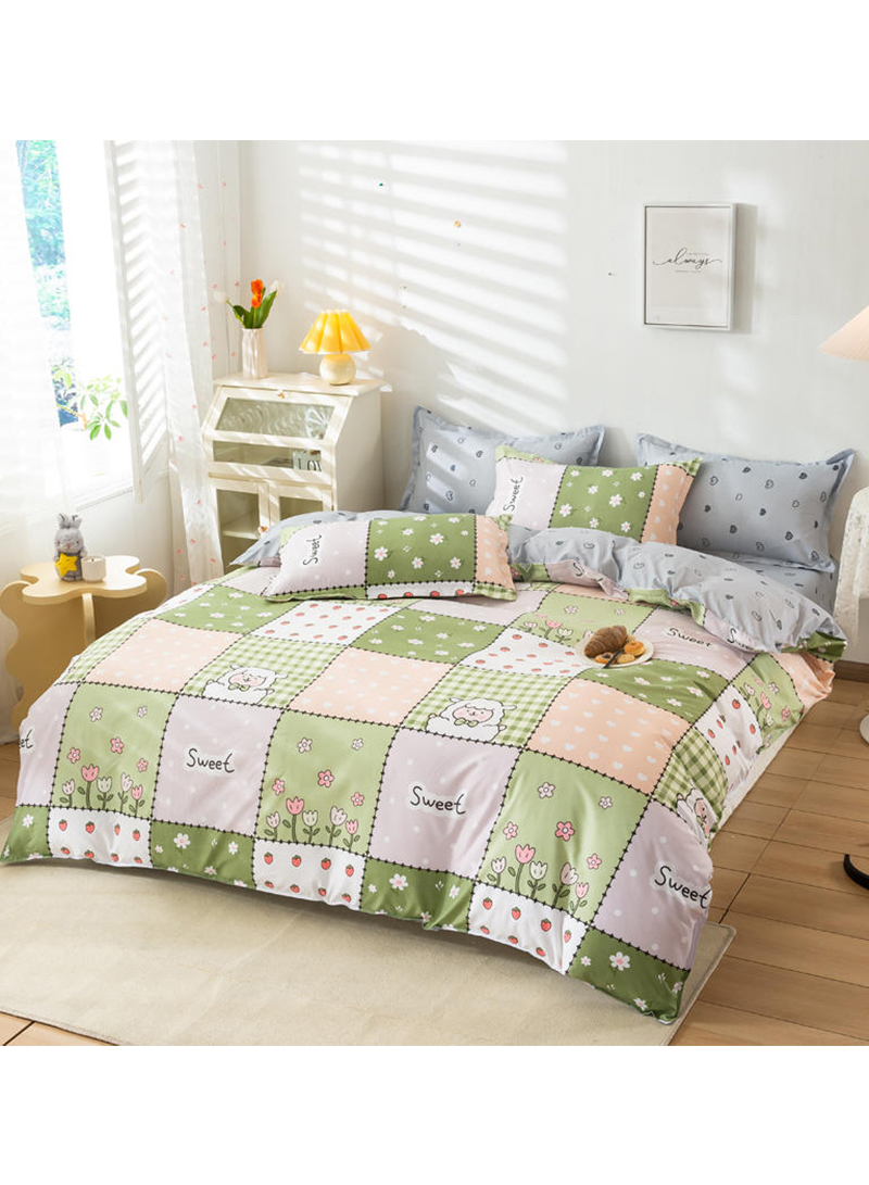 Sharpdo 4-Pieces Bed Sheet Set Polyester Soft Quilt Cover With 1Quilt Cover 150*200cm 1 Flat Sheet and 2 Pillowcases